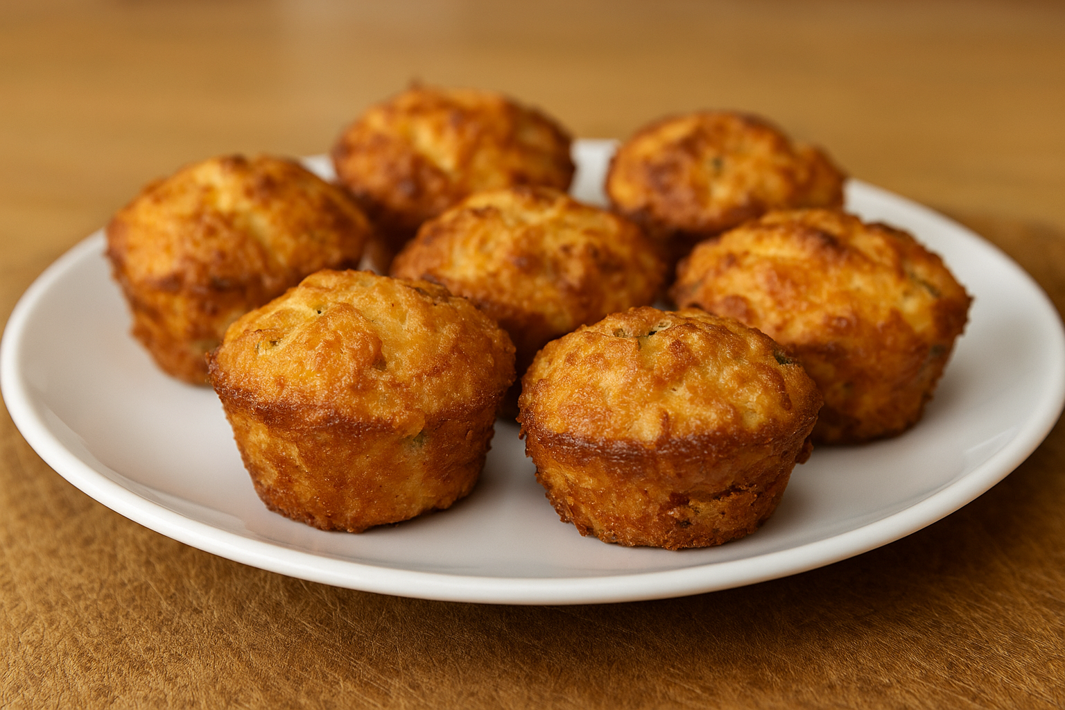 Mini tortinhas de frango fit assadas, douradas, servidas em forminhas de silicone, com cobertura de queijo derretido e ervas.
