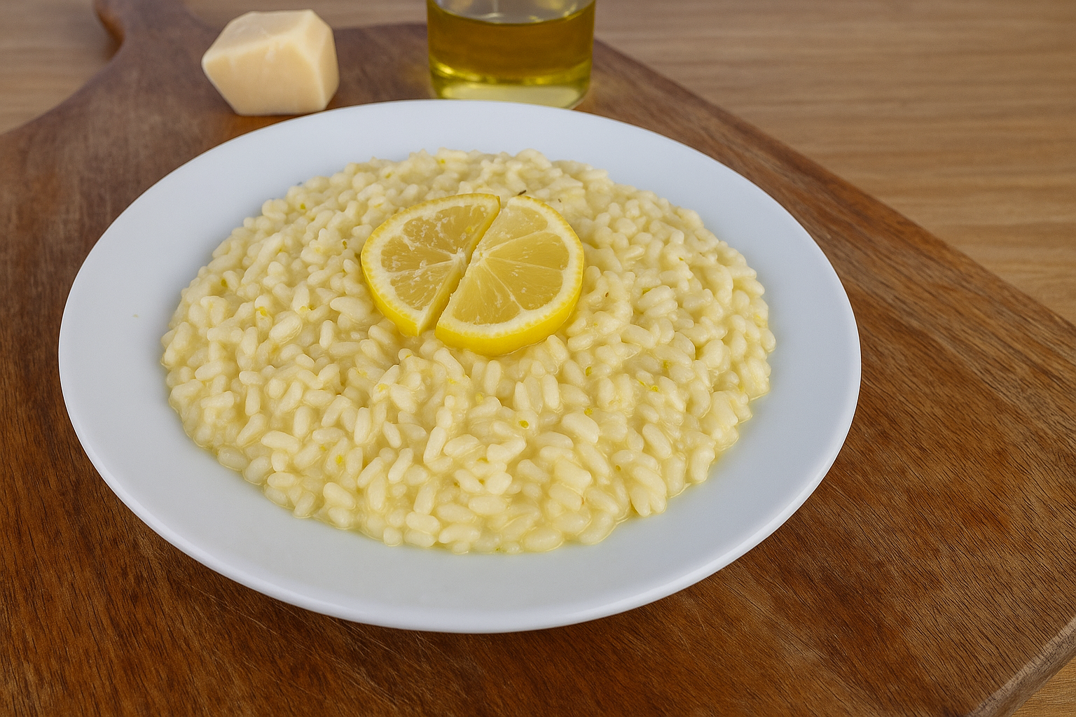 Risoto de limão siciliano servido em prato branco com raspas frescas