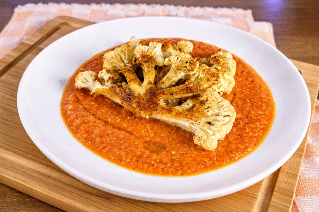 couve-flor-com-molho-romesco-do-chef-pv-show-2-1024x683 Bife de Couve-Flor com Molho Romesco: Prato Vegetal Bonito, Saboroso e Protagonista