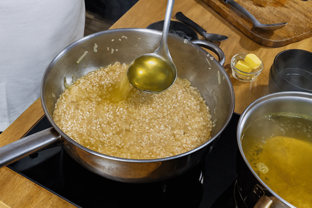 um-bom-caldo-norteia-todo-o-sabor-de-um-bom-risoto-1024x683 Risoto Vegano de Palmito: Receita Cremosa, Fácil e Cheia de Sabor
