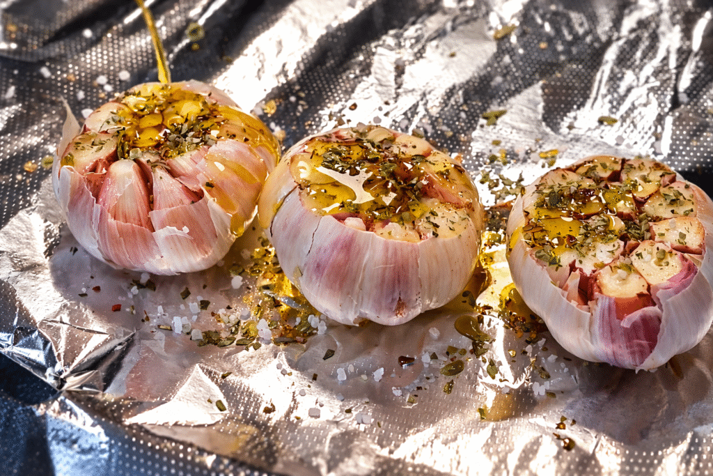 alho-sera-assado-no-papel-aluminio-para-virar-um-pure-1024x683 Bife Ancho na Parrilla com Pão de Alho de Alho Assado: Churrasco com Carne Marmorizada