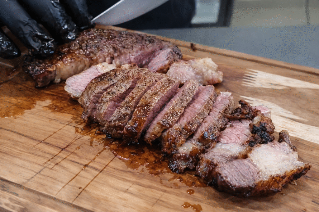 bife-ancho-daquele-jeito-para-comer-com-pao-de-alho-1024x683 Bife Ancho na Parrilla com Pão de Alho de Alho Assado: Churrasco com Carne Marmorizada