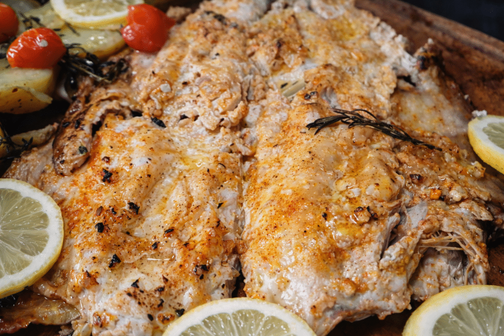 tainha-espalmada-feita-no-forno-1-1024x683 Tainha Espalmada com Batatas e Tomate Cereja no Forno