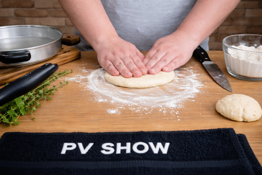 chef-pv-show-preparando-massa-de-pizza-de-frigideira-1024x683 Pizza de Frigideira Fácil: Massa Fina, Crocante e Sem Fermentação