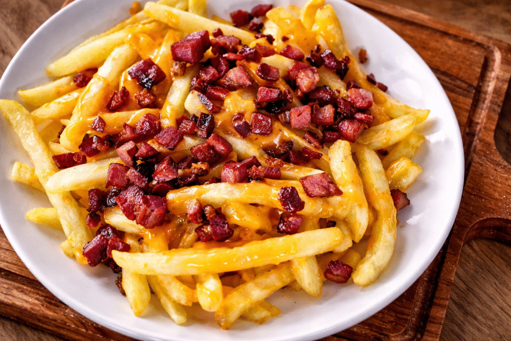 fritas-com-cheddar-e-bacon-do-chef-pv-show-1-1024x683 Batata Frita com Cheddar e Bacon: Receita de Lanchonete Cremosa e Crocante