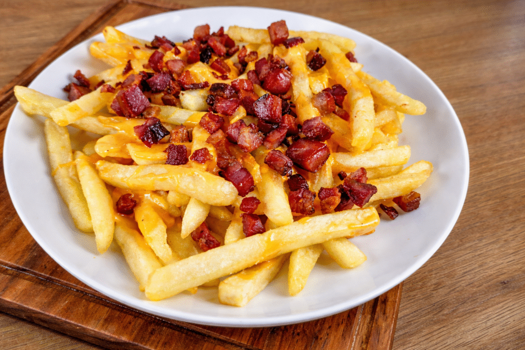 fritas-com-cheddar-e-bacon-do-chef-pv-show-2-1024x683 Batata Frita com Cheddar e Bacon: Receita de Lanchonete Cremosa e Crocante