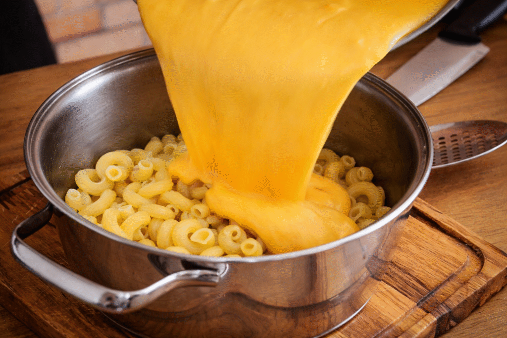 misturar-creme-de-queijos-com-o-macarrao-1024x683 Mac and Cheese: Macarrão com Queijo Cremoso (Estilo Americano) com Bacon