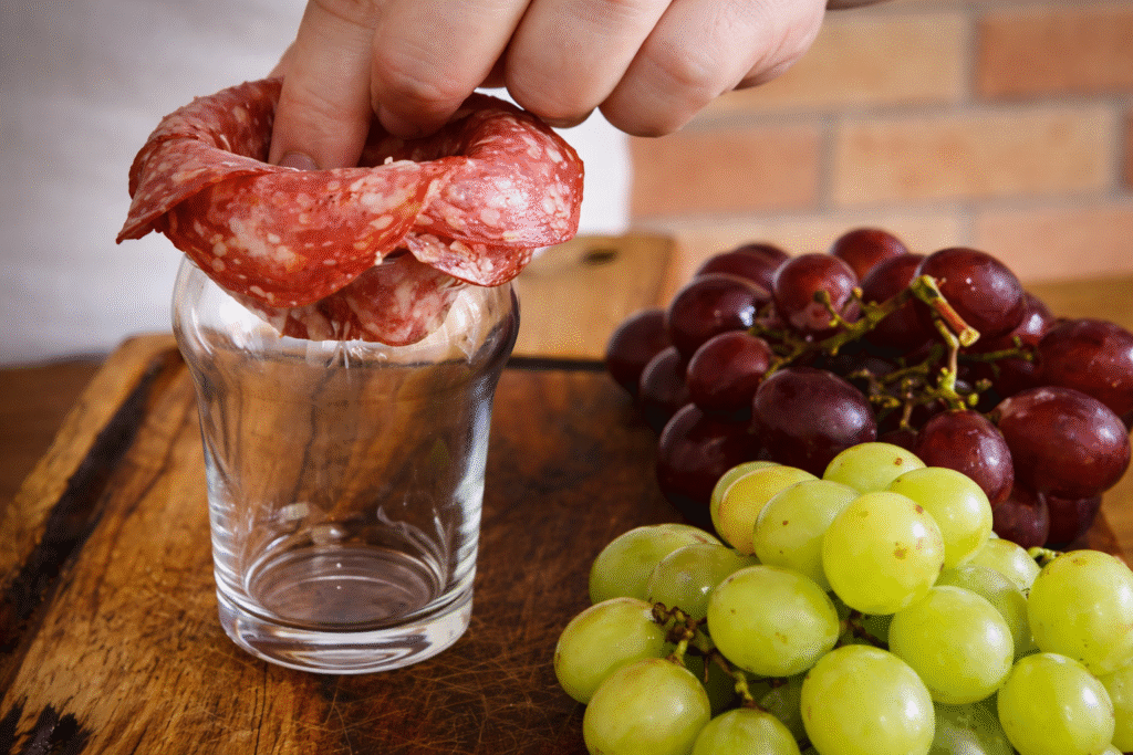 montar-salame-no-copo-simula-uma-flor-1024x683 Tábua de Frios e Frutas para o Ano Novo: Simples, Bonita e Cheia de Significados