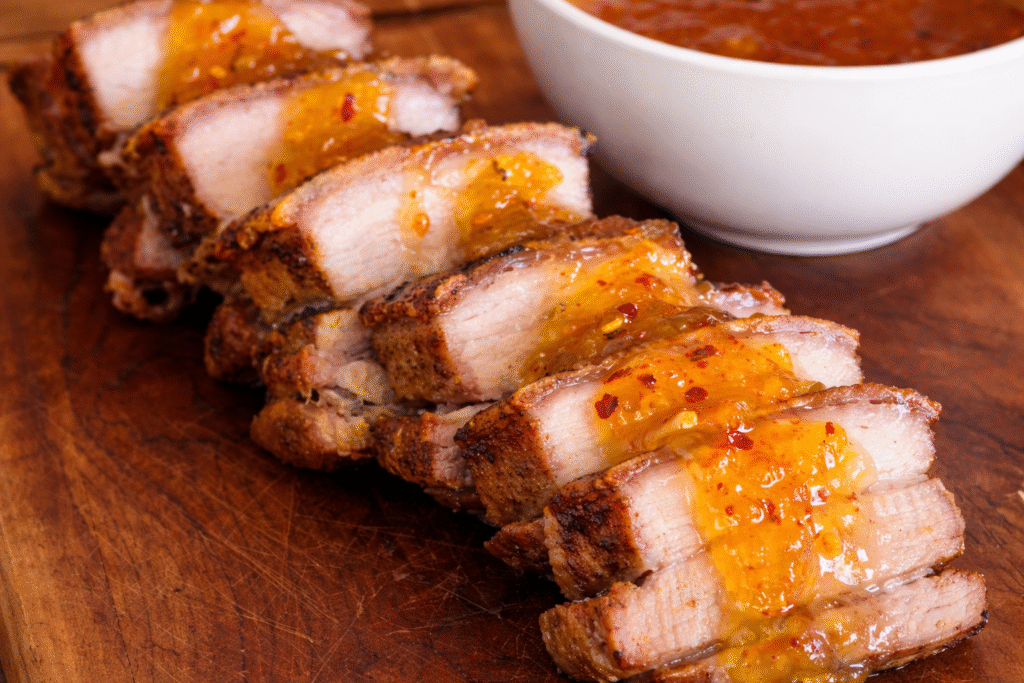 panceta-servida-com-geleia-de-pimenta-1-1024x683 Panceta à pururuca no forno (sem óleo) com geleia de abacaxi com pimenta