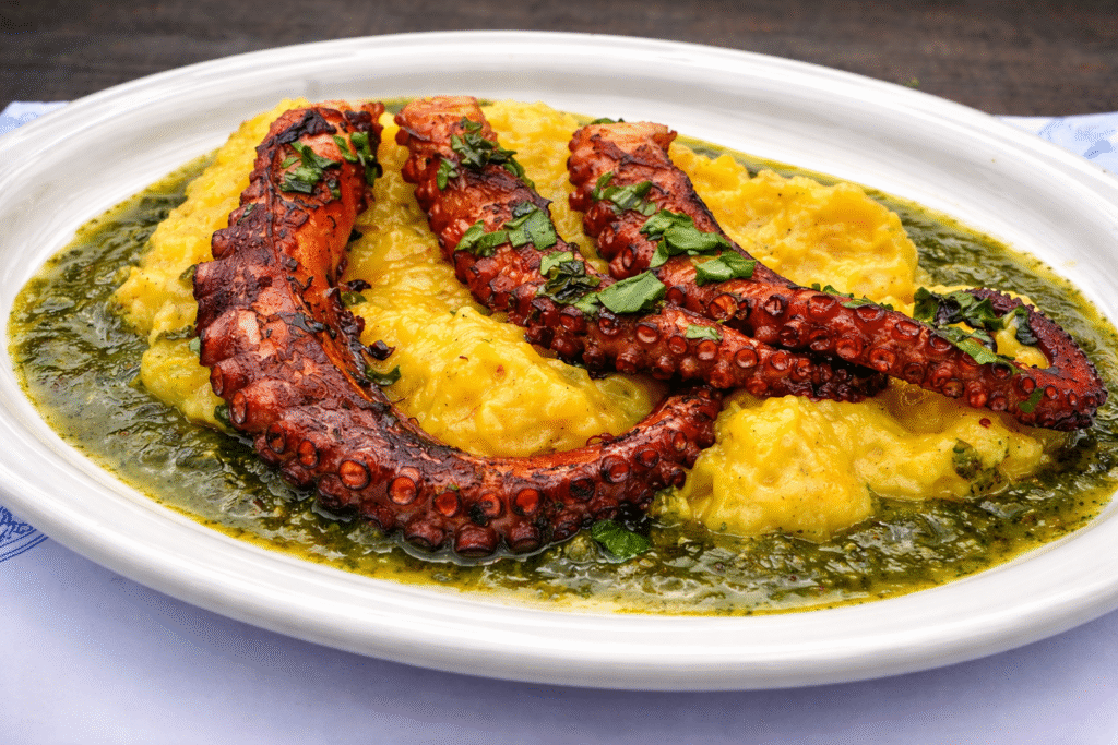 polvo-com-pure-e-molho-pesto-1-1024x683 Polvo com Purê de Batata e Molho Pesto: Receita Sofisticada com Sabor de Restaurante