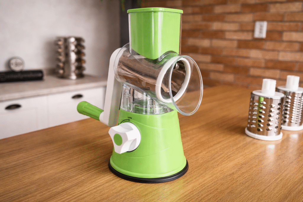 Ralador-de-legumes-verde-na-bancada-1-1024x683 Máquina de Ralar Manual Vale a Pena? Testamos o Equipamento de R$40