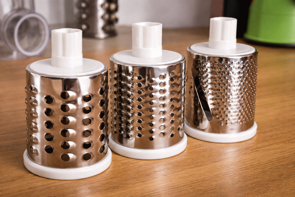 Raladores-de-inox-em-sequencia-1024x683 Máquina de Ralar Manual Vale a Pena? Testamos o Equipamento de R$40