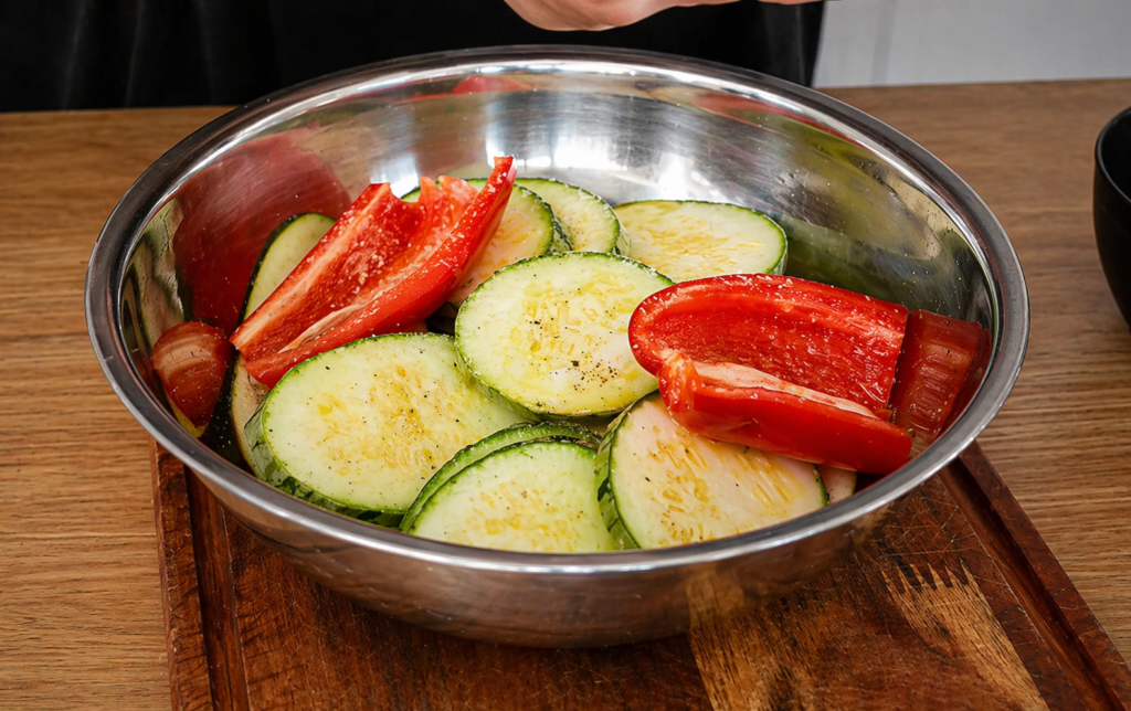 legumes-temperados-para-salada-na-churrasqueira-1024x644 Salada de Legumes Grelhados com Folhas: Acompanhamento Perfeito para Churrasco