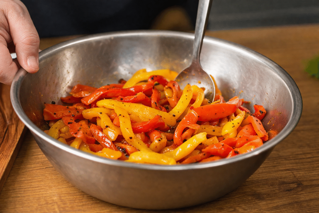 pimentoes-tostados-para-salada-italiana-1024x683 Panzanella: Salada Italiana com Pão, Tomate e Pimentão