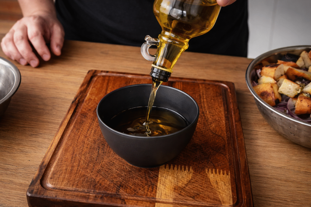 preparando-molho-de-salada-italiana-1024x683 Panzanella: Salada Italiana com Pão, Tomate e Pimentão