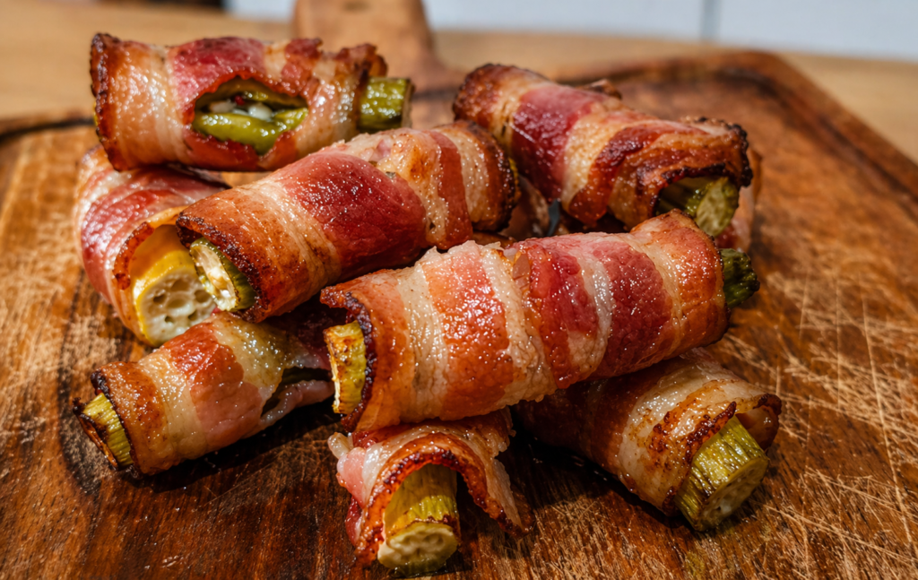 quiabo-com-bacon-1024x647 Espetinho de Quiabo com Bacon: Entrada de Churrasco que Surpreende