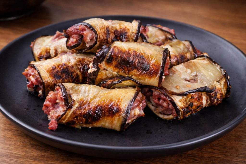 servindo-rolinho-de-linguica-1-1024x683 Enroladinho de Berinjela com Linguiça: Entrada de Churrasco Diferente e Irresistível