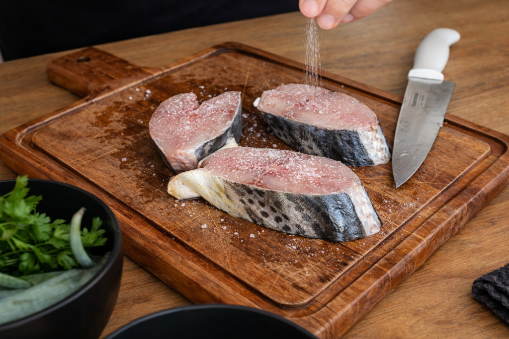 temperando-postas-de-dourado-1024x683 Dourado ao Molho de Limão e Ervas: Receita Rápida, Suculenta e Sofisticada