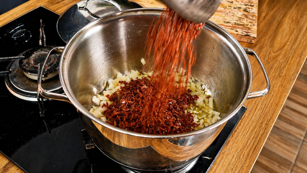 cozinhando-arroz-vermelho-1024x576 Salada Vegana com Arroz Vermelho: Receita Completa, Nutritiva e Cheia de Textura