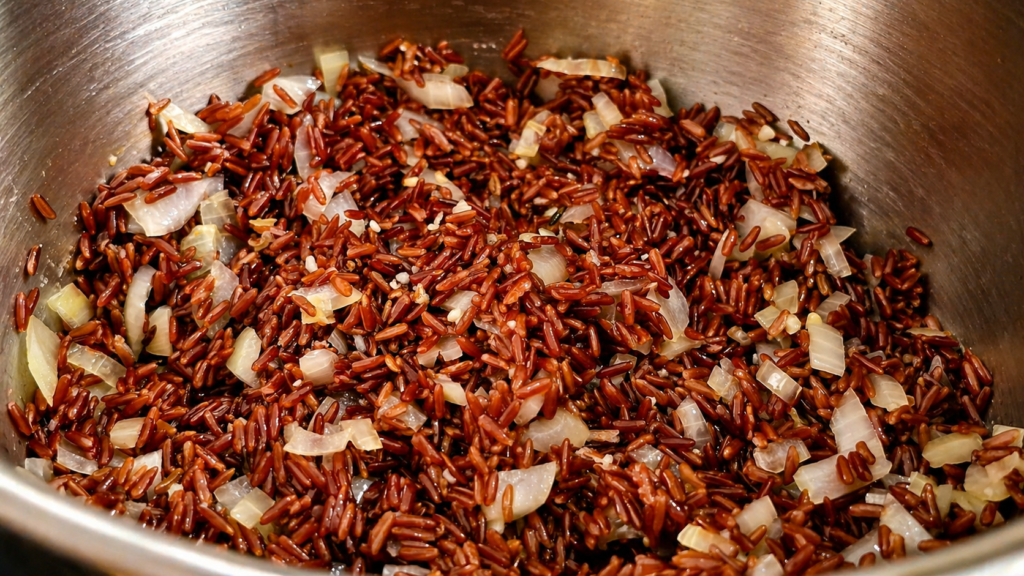 refogado-com-arroz-vermelho-1024x576 Como Fazer Arroz Vermelho Soltinho: Técnica Certa para Não Errar Nunca Mais