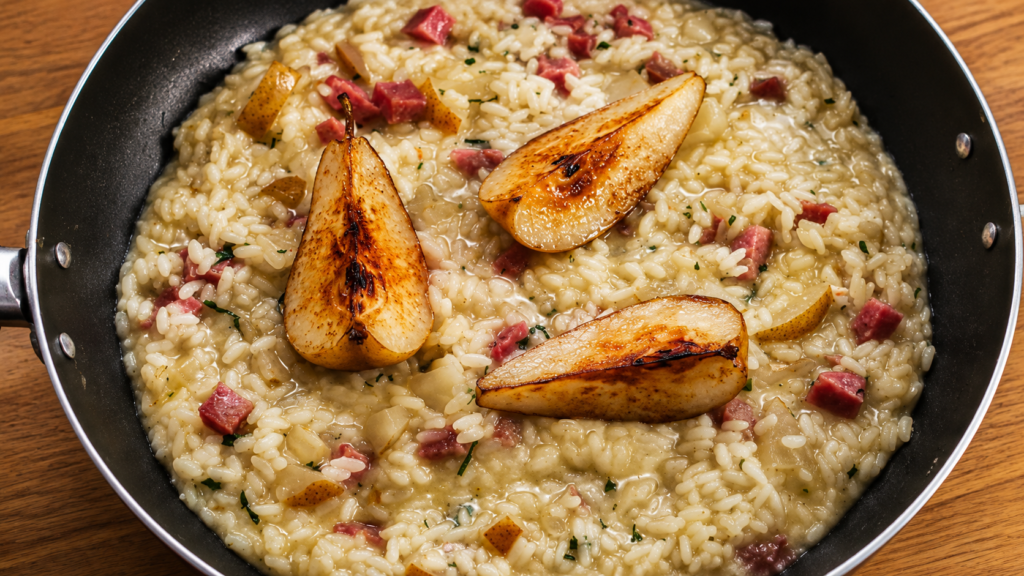 risoto-de-maca-com-salame-2-1-1024x576 Risoto de Pera com Salame Italiano e Grana Padano: Uma Combinação Sofisticada que Surpreende