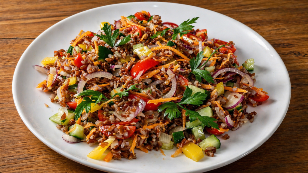 salada-de-arroz-vermelho-do-chef-pv-show-1-1024x576 Salada Vegana com Arroz Vermelho: Receita Completa, Nutritiva e Cheia de Textura