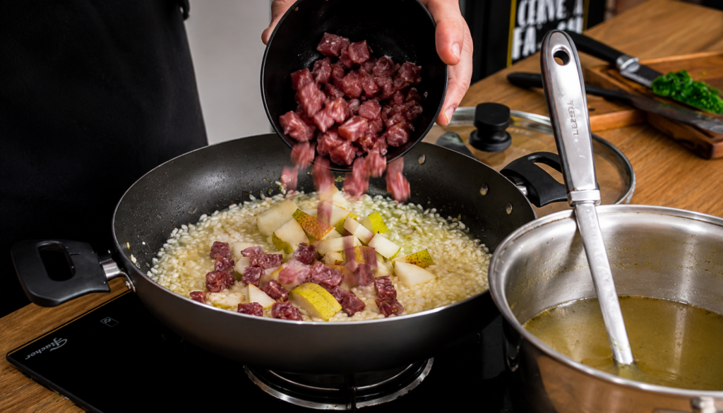 salame-da-um-toque-especial-ao-risoto-1024x585 Risoto de Pera com Salame Italiano e Grana Padano: Uma Combinação Sofisticada que Surpreende