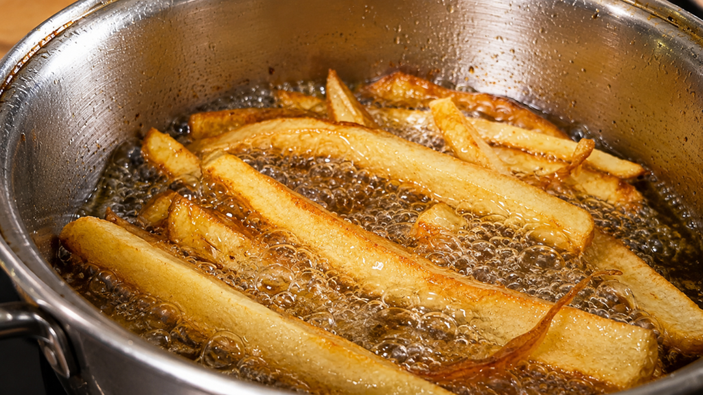 batata-fazendo-sua-segunda-fritura-para-crocancia-1024x576 Poutine Canadense: A Famosa Batata com Molho Gravy que Conquistou o Canadá