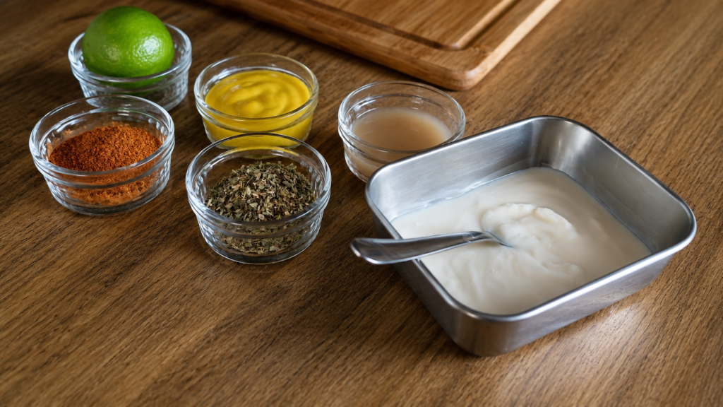 ingredientes-para-marinada-de-frango-no-iogurte-1024x576 Espetinho Fit de Peito de Frango: Suculento, Cremoso e Rico em Proteínas