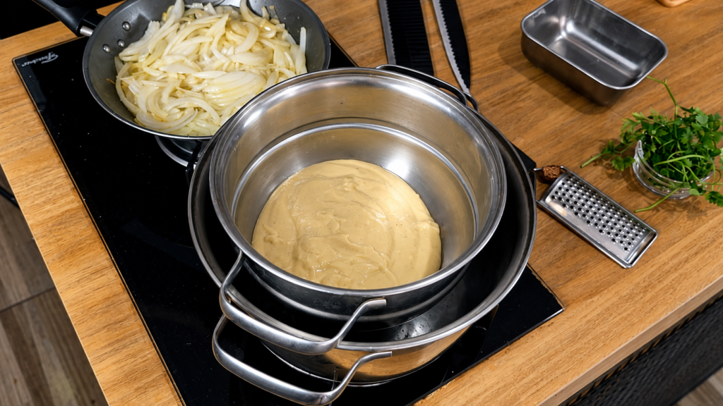 cozinhando-kasespatzle-austriaco-1024x576 Käsespätzle Austríaco: Massa Caseira com Queijo e Cebola Dourada