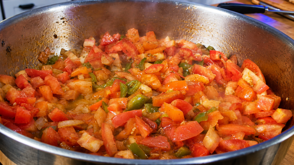 refogado-para-CHAKCHOUKA-ARGELINA-1024x576 Chakchouka Argelina: Aprenda a Fazer a Tradicional Receita de Tomate, Pimentões e Ovos