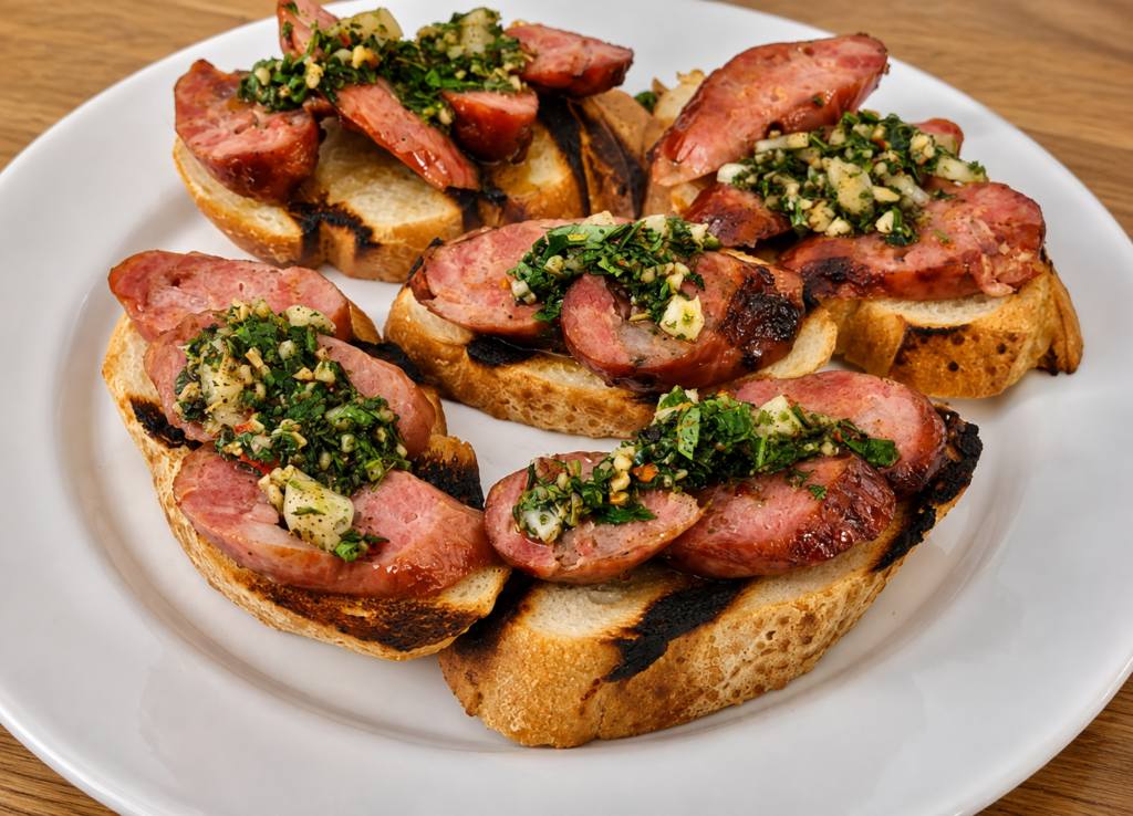 bruschetta-de-choripan-1024x738 Choripán: Sanduíche de Linguiça com Chimichurri para o Churrasco