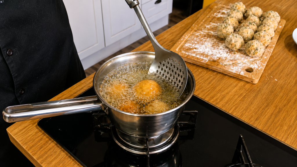 fritando-Bitterballen-1024x576 Bitterballen Holandês: Bolinho de Carne Cremoso e Crocante
