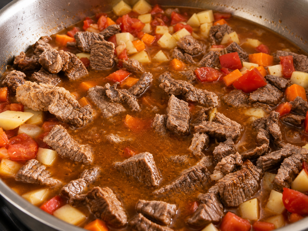 picadinho-de-carne-cozinhando-para-o-ponto-perfeito-1024x768 Picadinho de Carne com Batata e Cenoura: Receita Fácil para o Dia a Dia