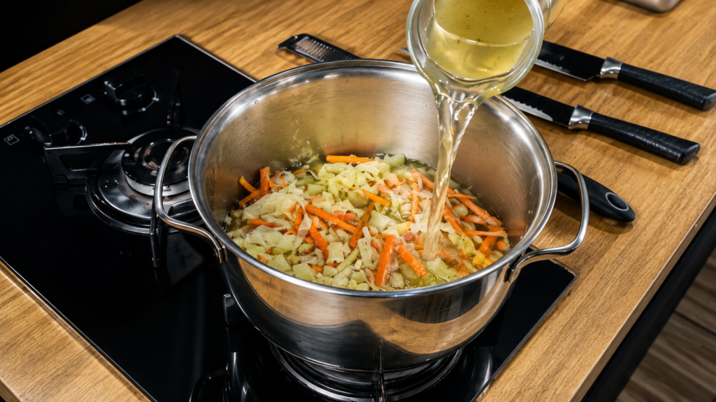 refogado-para-FISKESUPPE-1024x576 Fiskesuppe Norueguesa: Sopa Cremosa de Peixe com Salmão e Legumes