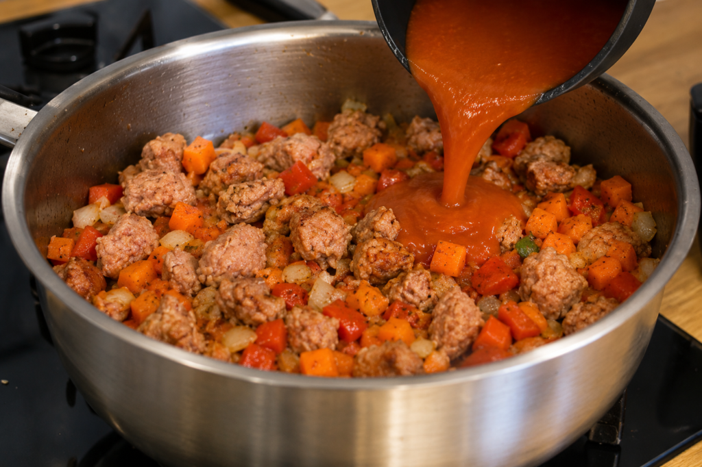refogado-para-ragu-de-linguica-1024x682 Ragu de Linguiça Toscana com Polenta Cremosa