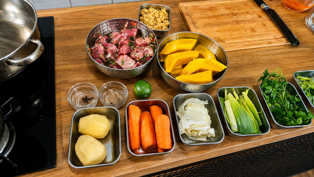 ingreidentes-para-soup-joumou-1024x576 Soup Joumou: a Sopa da Independência do Haiti com Carne, Abóbora e Legumes
