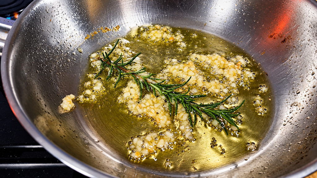 Alho-dourado-e-alecrim-no-oleo-1024x576 Bruschetta de Feijão Branco e Alecrim: Cremosa, Crocante e Fácil
