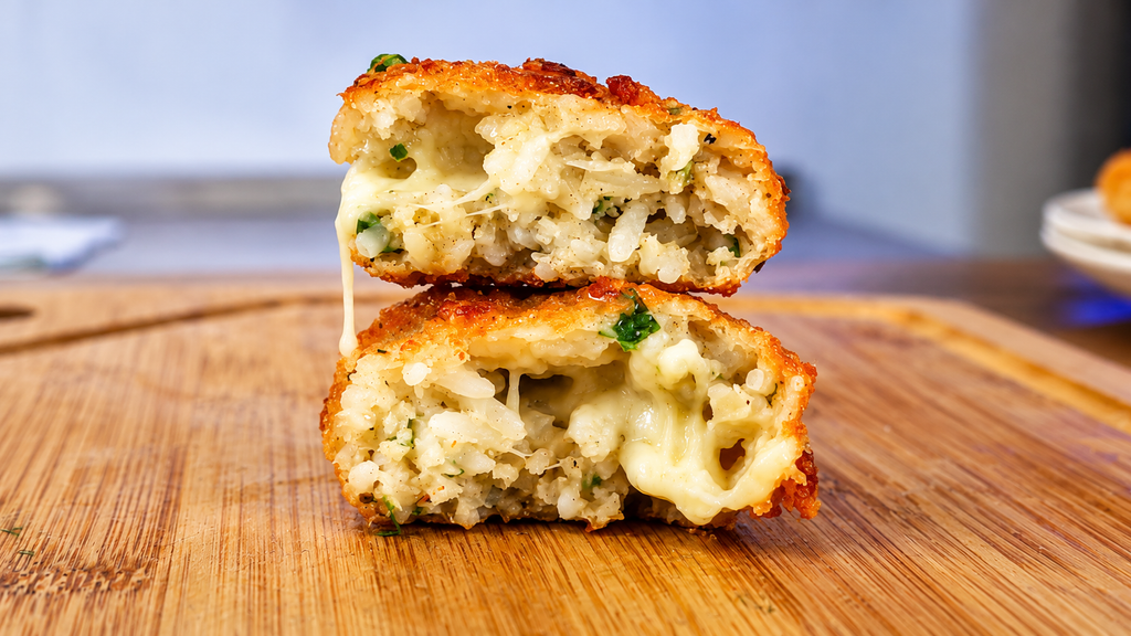 Arancini-Crocantes-com-Queijo-Derretido-1-1024x576 Bolinho de Arroz com Queijo: Receita Crocante e Fácil para Aproveitar Sobras