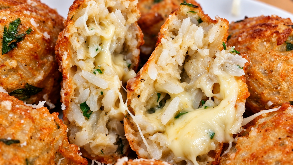 Arancini-Crocantes-com-Queijo-Derretido-1024x576 Bolinho de Arroz com Queijo: Receita Crocante e Fácil para Aproveitar Sobras