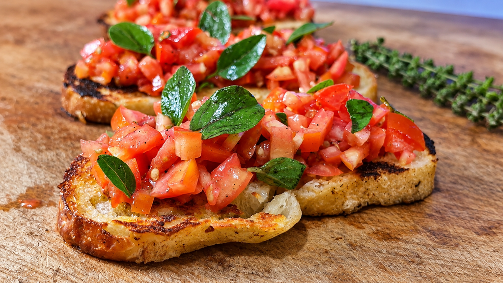 Bruschettas-Rusticas-de-Tomate-e-Ervas-1024x576 Bruschetta de Tomate e Manjericão: Receita Italiana Simples e Crocante
