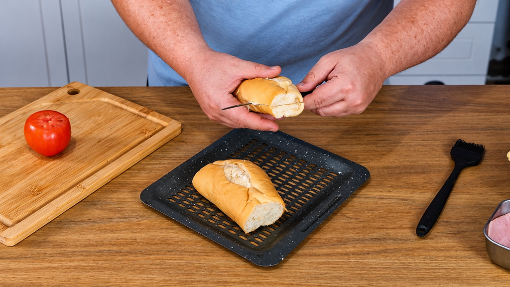 Preparando-Pao-Caseiro-na-Cozinha-1024x576 Sanduíche de Pão Amanhecido na Airfryer: Crocante, Econômico e Pronto em 5 Minutos