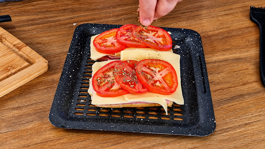 Sanduiche-de-Tomate-e-Queijo-Temperado-1024x576 Sanduíche de Pão Amanhecido na Airfryer: Crocante, Econômico e Pronto em 5 Minutos